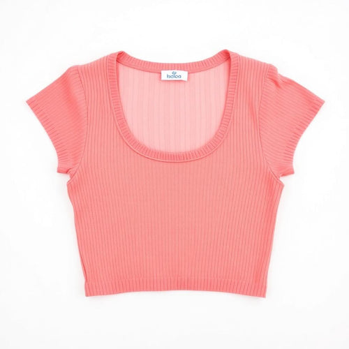Coral Crush Ribbed Crop